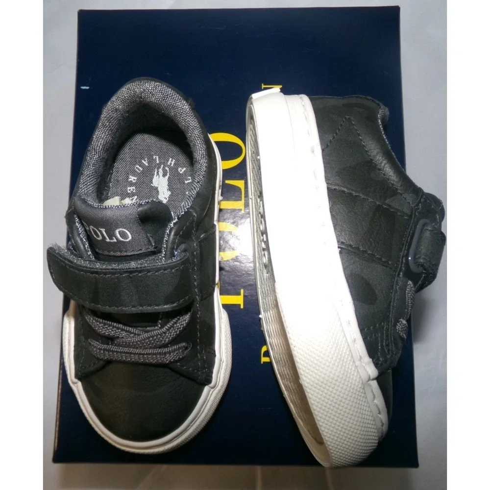 NIB POLO RALPH LAUREN SAYER GREY CAMO SHOES~SZ‎ 4~TODDLER~
